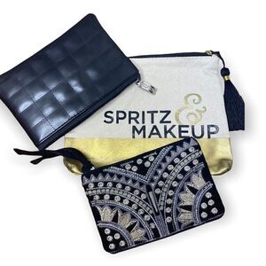 Set of 3 makeup bags world market, redken & poo pourri black gold and cream